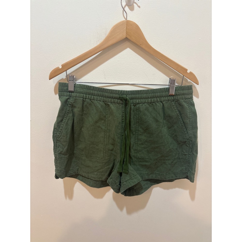J.Crew Olive Green Linen Blend Drawstring Shorts Womens Small Elastic Waist
